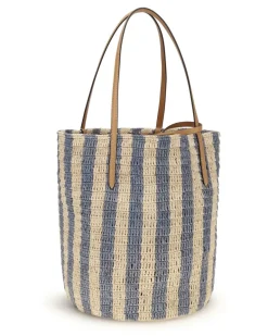 Women's Striped Raffia Bucket Bag Naturale-Verde-Natural Camel-Selleria Naturale/verde/natural Camel/selleria Multicolor