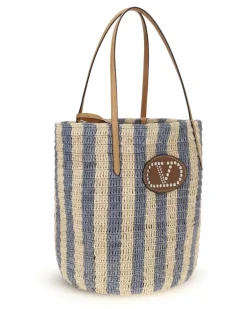 Women's Striped Raffia Bucket Bag Naturale-Verde-Natural Camel-Selleria Naturale/verde/natural Camel/selleria Multicolor