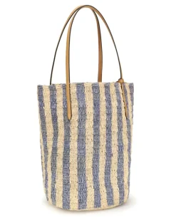 Women's Striped Raffia Bucket Bag Naturale-Azzurro-Natural Camel-Selleria Naturale/azzurro/natural Camel/selleria Multicolor