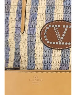 Women's Striped Raffia Bucket Bag Naturale-Azzurro-Natural Camel-Selleria Naturale/azzurro/natural Camel/selleria Multicolor