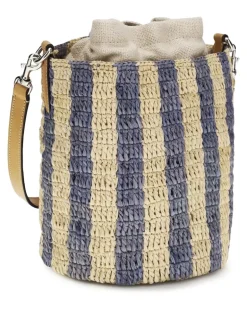 Women's Striped Raffia Bucket Bag Nat-Azzurro-Nat-Nat.camel-Azz-Selleria Nat-azzurro/nat/nat.camel/azz/selleria Multicolor