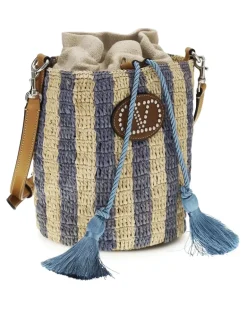 Women's Striped Raffia Bucket Bag Nat-Azzurro-Nat-Nat.camel-Azz-Selleria Nat-azzurro/nat/nat.camel/azz/selleria Multicolor