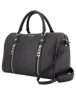 Women's Studded Cowhide Top Handle Bag Black