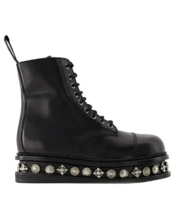 Women's Studded Leather Boots Black