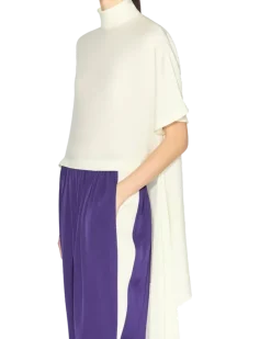 Women's Top Asymétrique En Viscose Satin Crème Beige