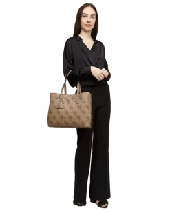 Women's Tote Bag Latte Logo Polyurethane - Tote-Bags Beige