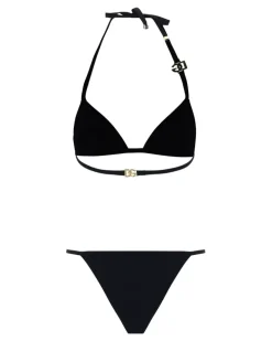 Women's Triangle Bikini With Gold Plaque Nero Nylon; Elastane Swimwear Sea Clothing Black