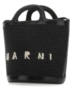 Women's Tropicalia Bucket Bag Black Leather Raffia