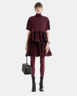 Women's Turtleneck Top With Crinoline Bordeaux Wool Red