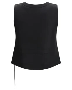 Women's Twill Vest Black Polyester; Wool Blazers & Vests