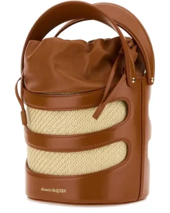 Women's Two-Tone Leather And Raffia The Rise Bucket Bag Tannatural Calf