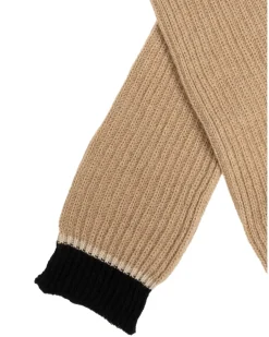 Women's Two-Tone Ribbed Long Gloves Beige Wool Viscose Polyamide