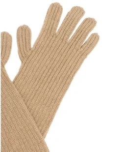 Women's Two-Tone Ribbed Long Gloves Beige Wool Viscose Polyamide