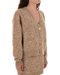 Women's Two-Tone Wool Blend Cardigan Brownivory 1.outer Fabric:silk Maglieria Sweater