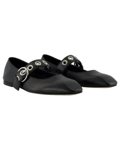 Women's Uma Eyelet Ballerina Black Calfskin