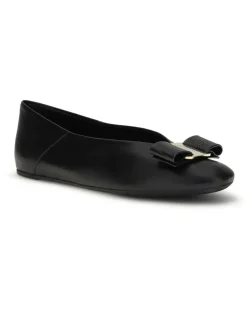 Women's Vara Bow Ballerinas Black Calf Leather Bos Taurus Flat Shoes