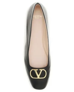 Women's Vlogo Signature Ballerinas Nero Calf Leather Bos Taurus Flat Shoes Black