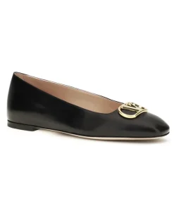Women's Vlogo Signature Ballerinas Nero Calf Leather Bos Taurus Flat Shoes Black
