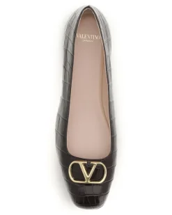 Women's Vlogo Signature Croc-Effect Ballerinas Oak Brown Flat Shoes