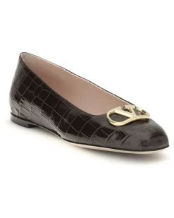 Women's Vlogo Signature Croc-Effect Ballerinas Oak Brown Flat Shoes