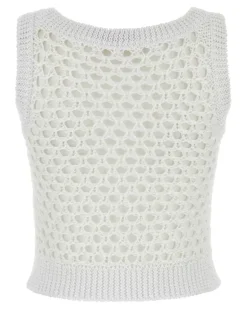 Women's White Mesh Escape Crop-Top Bianco Maglie Sweater