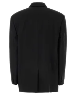 Women's Wool Blend Oversize Blazer Black Mohair Blazers
