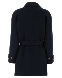 Women's Wool Blend Wrap Coat Navy Silk