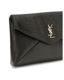 Women's Ysl Busta Pouch W_haka Moira L Nero Lamb Ovis Aries Wallet Black