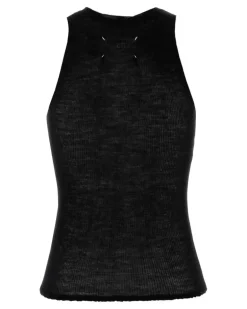 Women Tank Top Black Wool Sweater