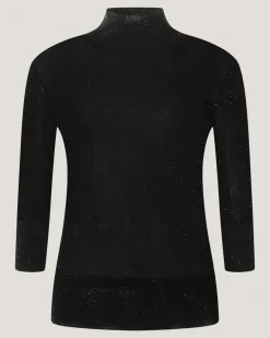 Wool mock neck sweater with micro sequins Black