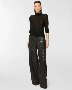 Wool mock neck sweater with micro sequins Black