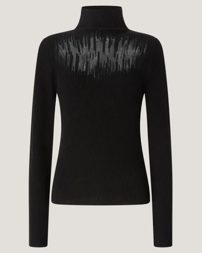 Wool sweater with sheer detail Black