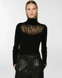 Wool sweater with sheer detail Black