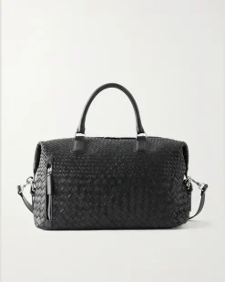 Woven Leather Weekend Bag Black