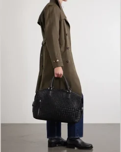 Woven Leather Weekend Bag Black