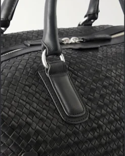Woven Leather Weekend Bag Black