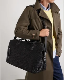 Woven Leather Weekend Bag Black