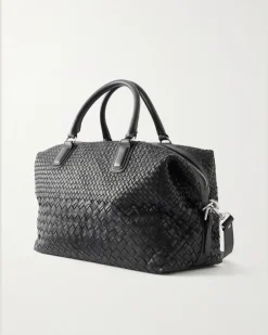 Woven Leather Weekend Bag Black