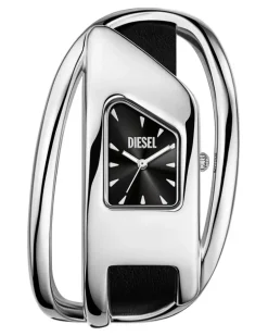 Wrap-D Schwarze Lederuhr - Uhren - Damen - Silber