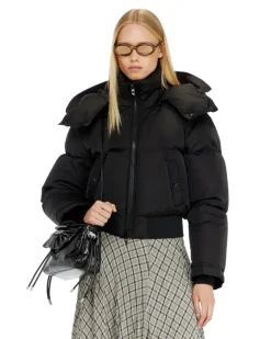 Wrinkled-nylon Daunenjacke mit abnehmbarer Kapuze - Winterjacken - Damen - Schwarz