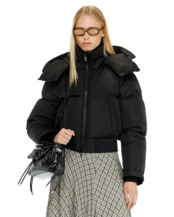 Wrinkled-nylon Daunenjacke mit abnehmbarer Kapuze - Winterjacken - Damen - Schwarz