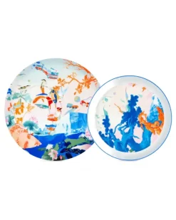 x Jacky Tsai feine Knochenporzellanteller mit Blumen (2er-Set) - Blau