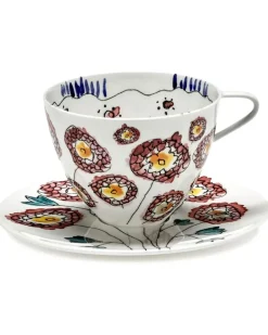 x Marni Midnight Flowers Cappuccino-Tasse und -Untersetzer (2er-Set) - Weiß