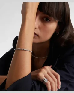 Yvonne Léon Armreif Jonc Zèbre aus 9kt Weißgold mit Diamanten Silber
