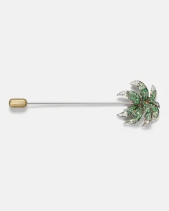Yvonne Léon Brosche Palmier aus 9kt Gelbgold mit Diamanten und Tsavoriten