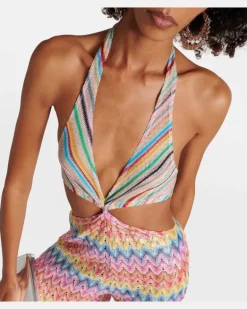 Zickzack Jumpsuit aus Lamé aus Baumwollgemisch Multicolor