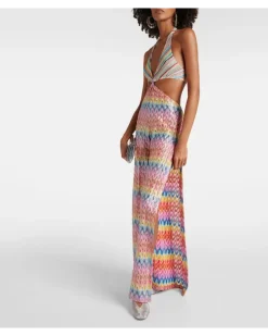 Zickzack Jumpsuit aus Lamé aus Baumwollgemisch Multicolor