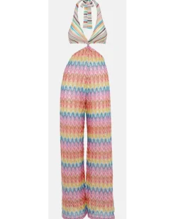 Zickzack Jumpsuit aus Lamé aus Baumwollgemisch Multicolor
