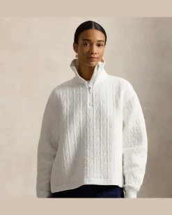 Zopfpullover mit Viertelreißverschluss White