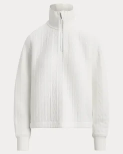 Zopfpullover mit Viertelreißverschluss White